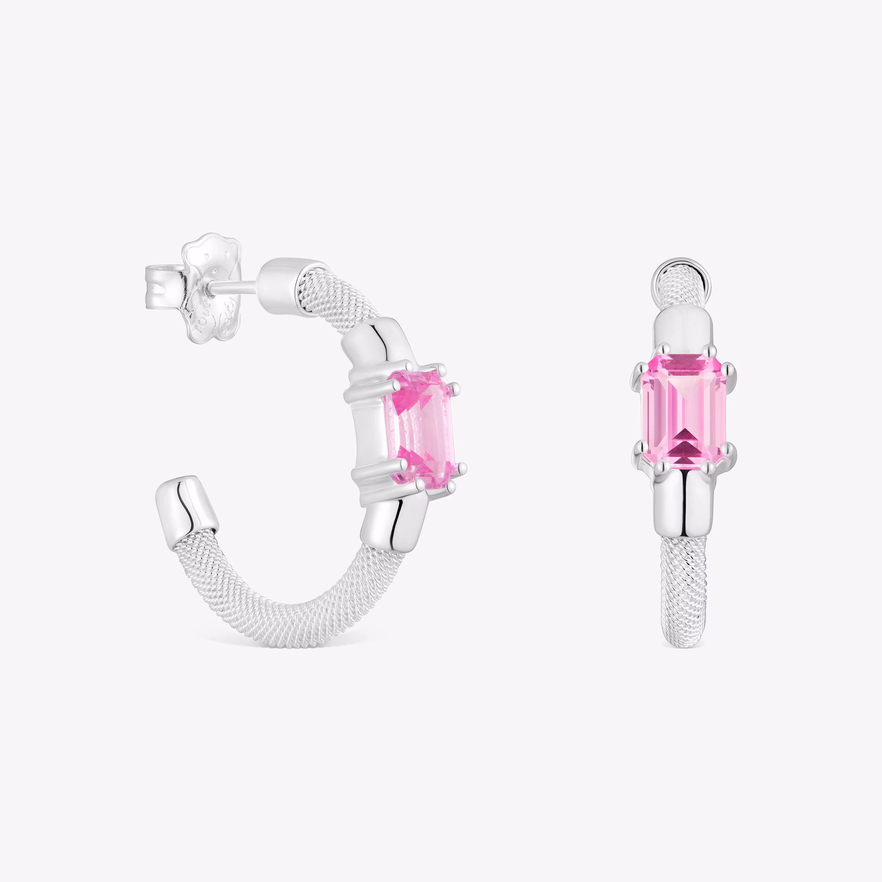 Pendientes aro de plata y zafiro creado en laboratorio TOUS Mesh LGG