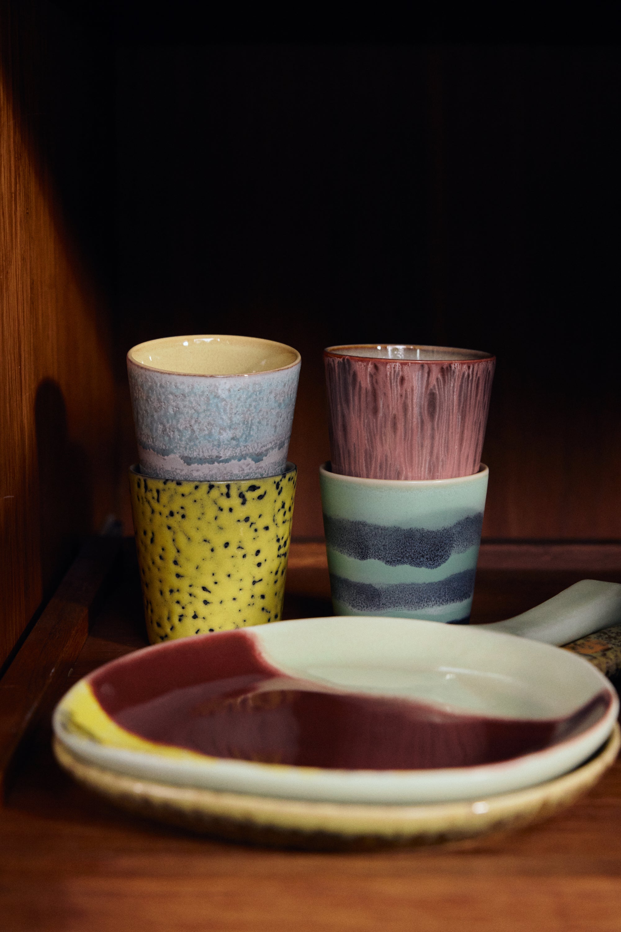 HKliving 70's Ceramics Koffiemok 0,23 L - Set van 4 - Artistic