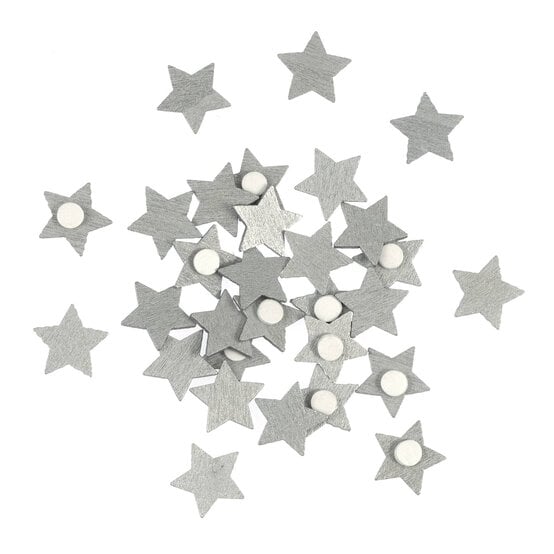 Silver Wooden Star Embellishments 30 Pack