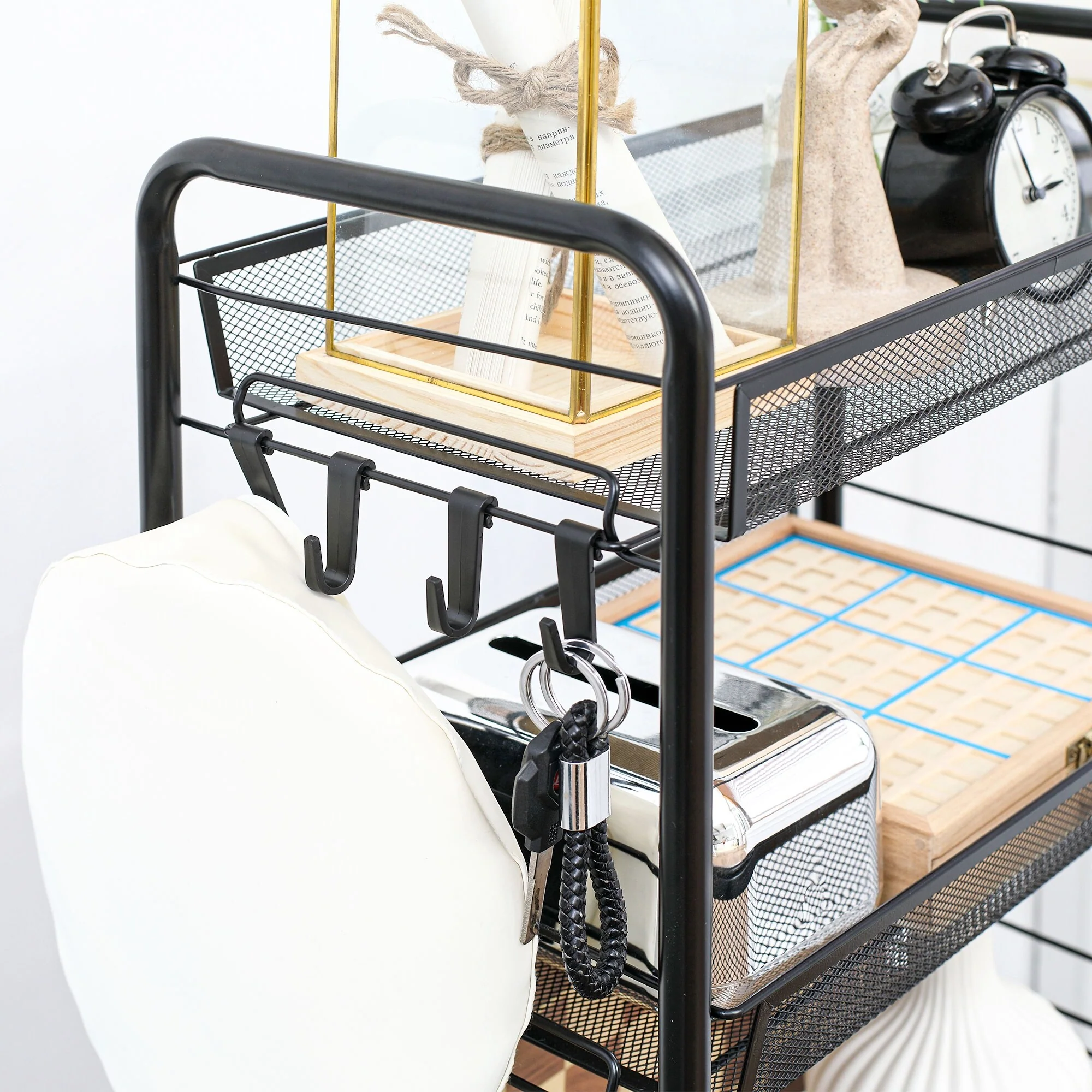 5 Tier Utility Rolling Cart, Metal Storage Cart, Kitchen Cart with Removable Mesh Baskets, for Living Room, Laundry