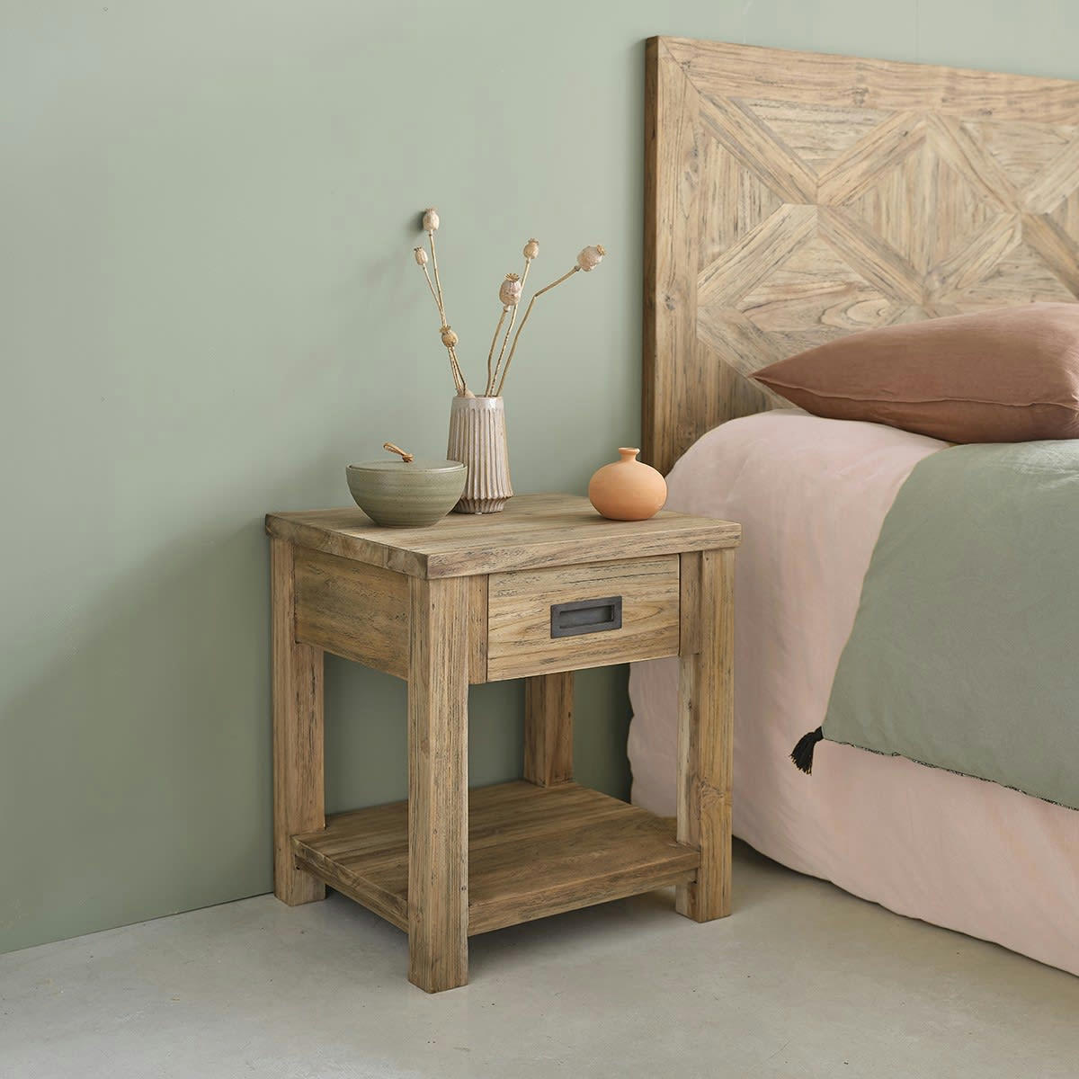 CARGO - Table de chevet en teck recyclé massif