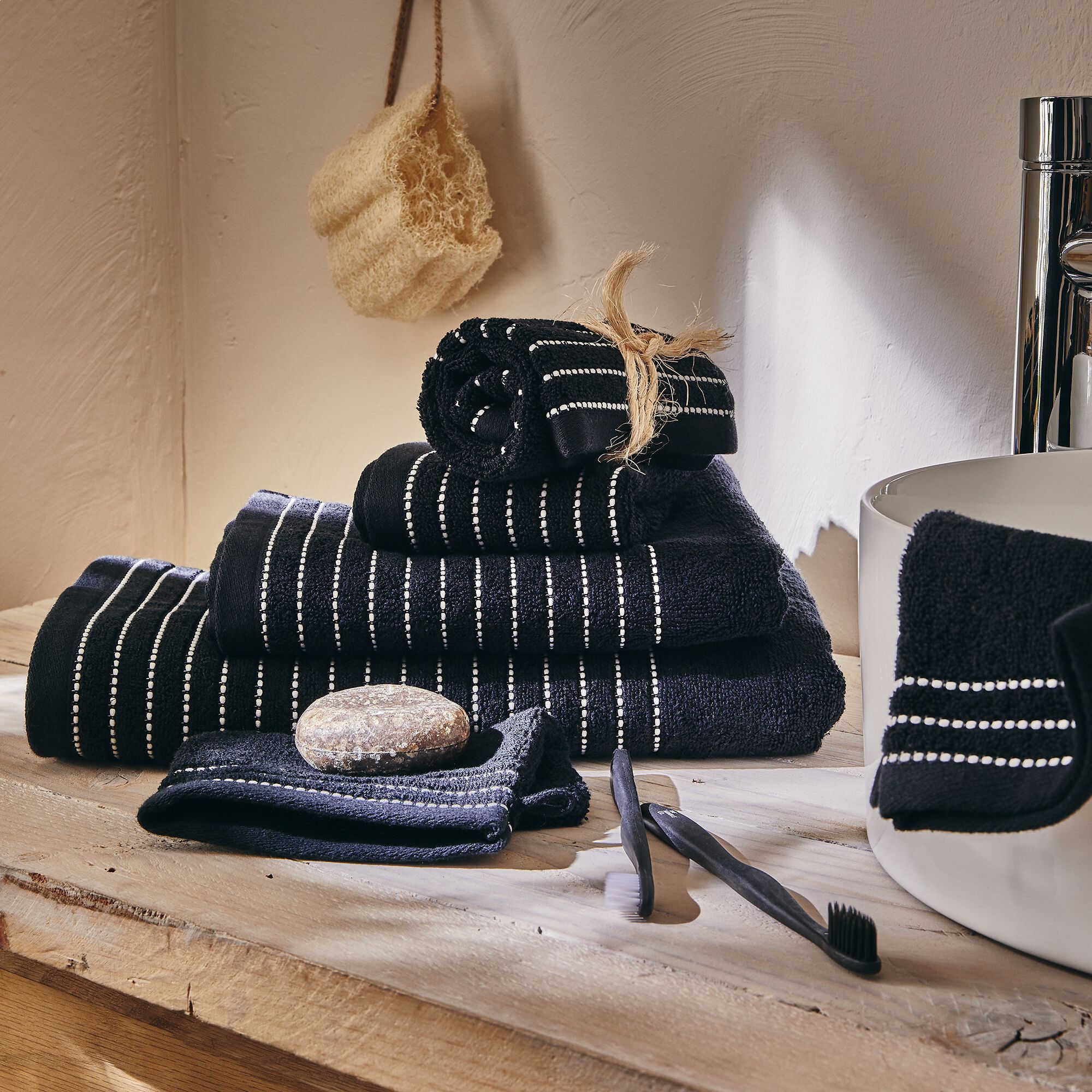 RHODES - Lot de 2 gants de toilette en coton - noir