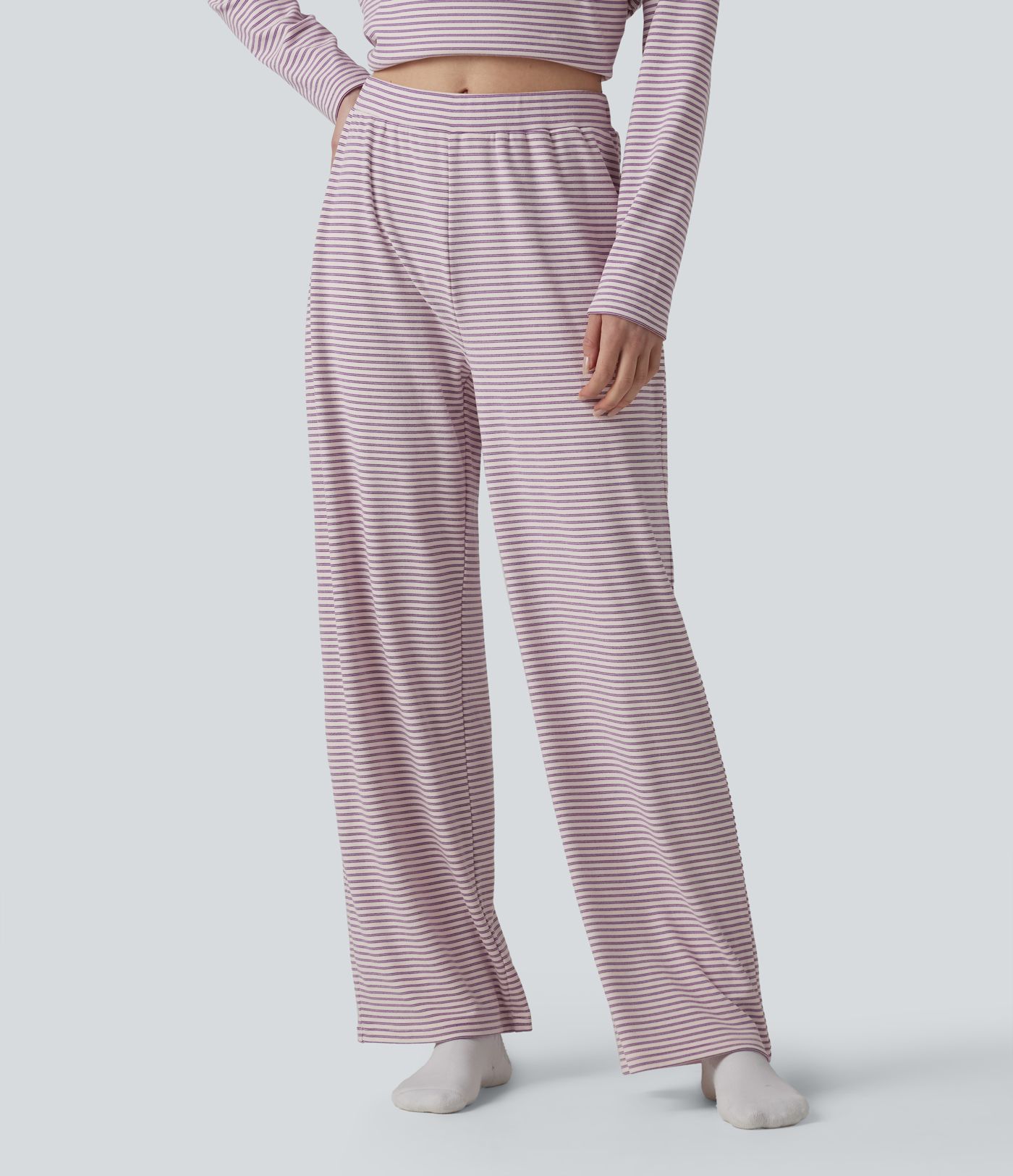 Pantalon de détente large rayé taille haute