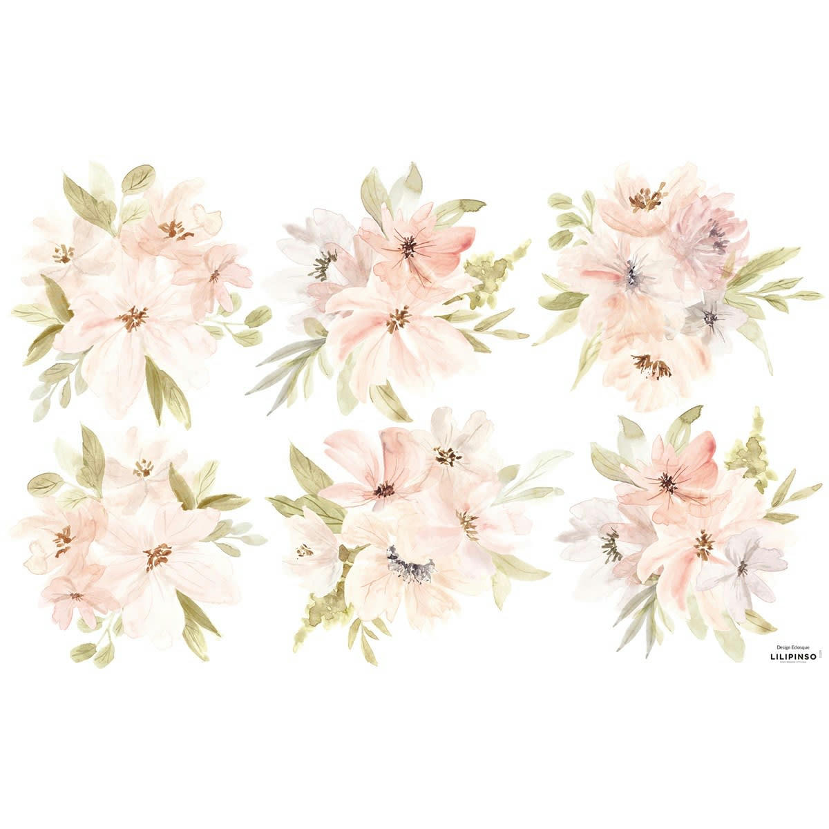 APPOLINE - Stickers bouquets de fleurs en Vinyle mat Rose