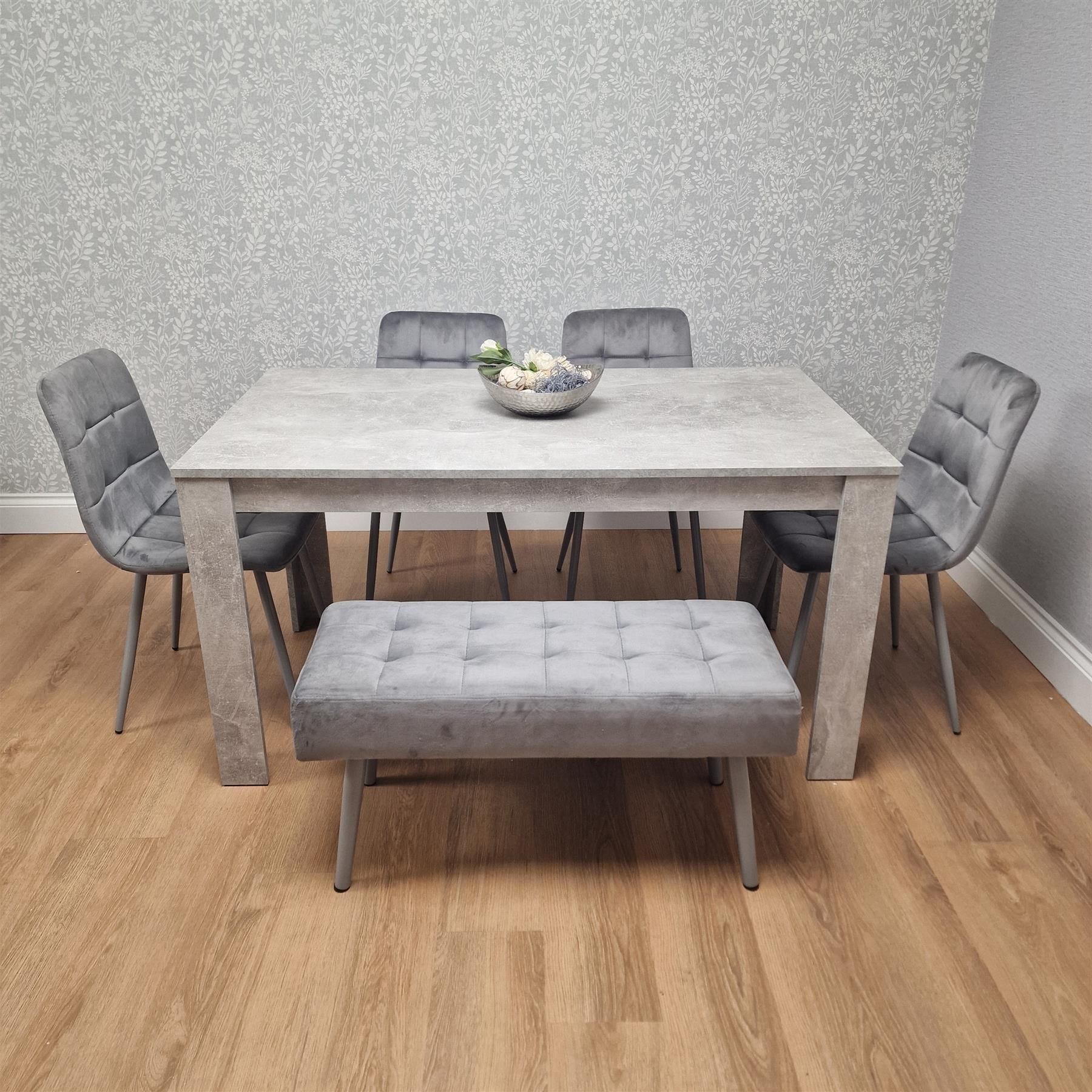 KOSY KOALA Grey Wooden Dining Table Set with 4 Grey Chairs and 1 Bench