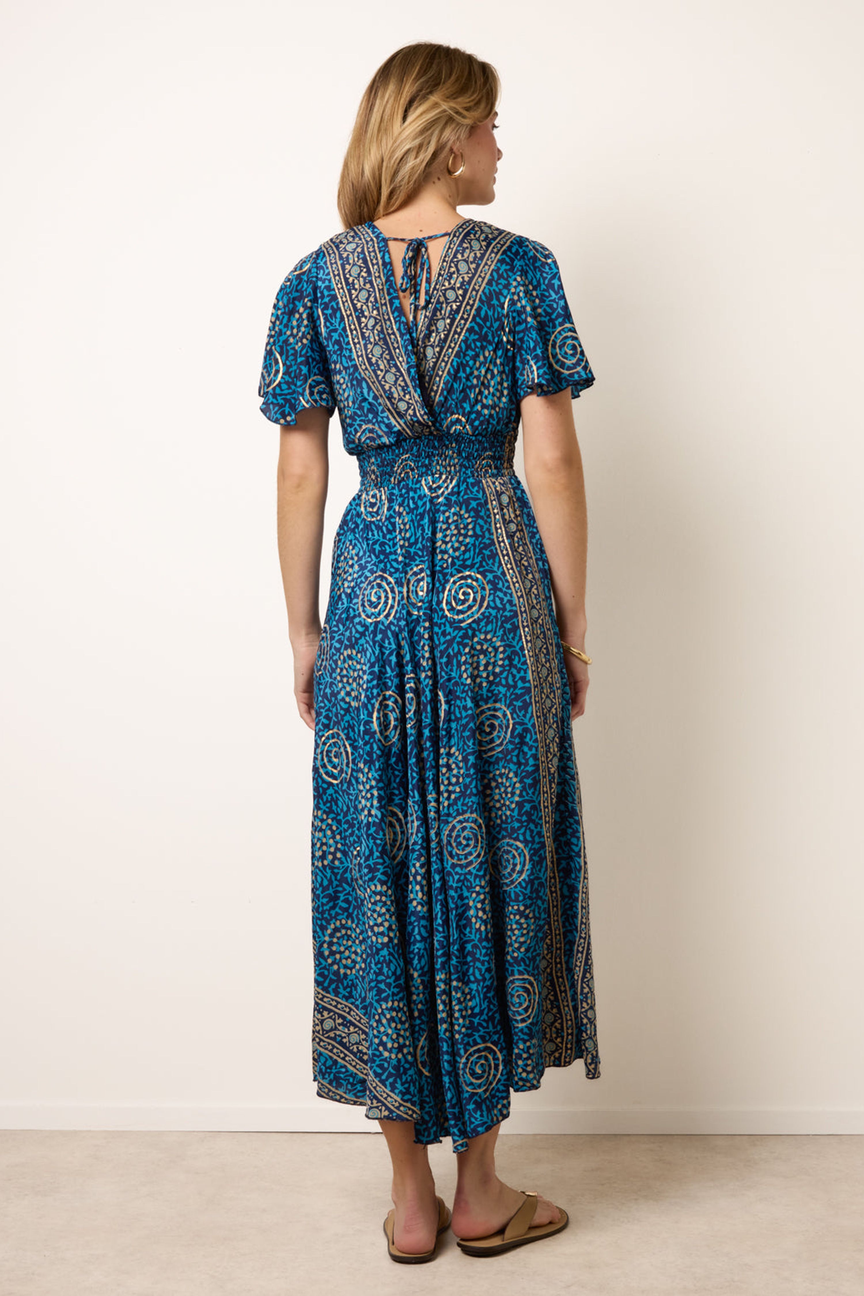 Blue Vanilla Blue Wrap Over Tie Back Maxi Dress