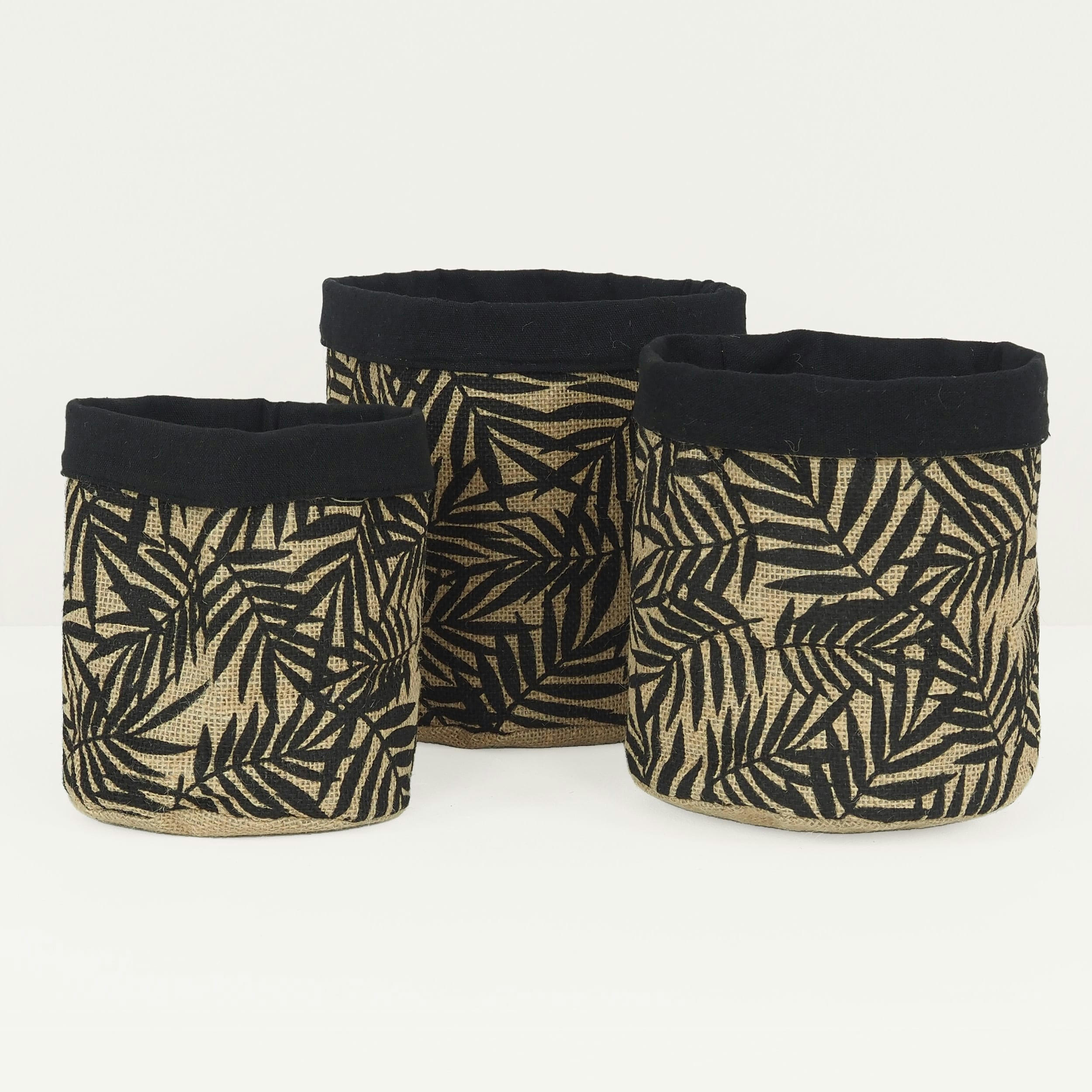 - Cache-pots en tissu et jute 20cm lot de 3