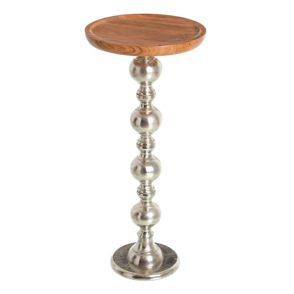 - Table d'appoint ronde métal argenté et plateau bois 30x30x66,5cm