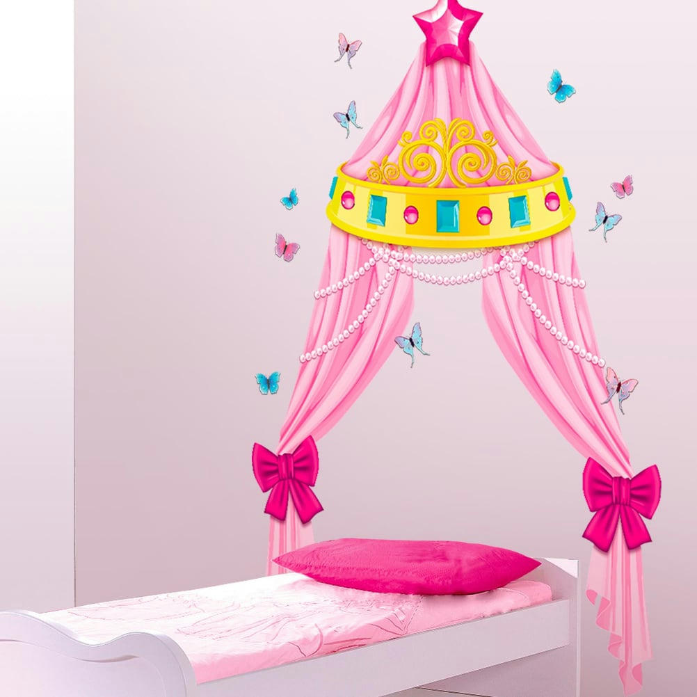 PRINCESSE - Autocollant mural lit de princesse en trompe l'oeil 113x155cm