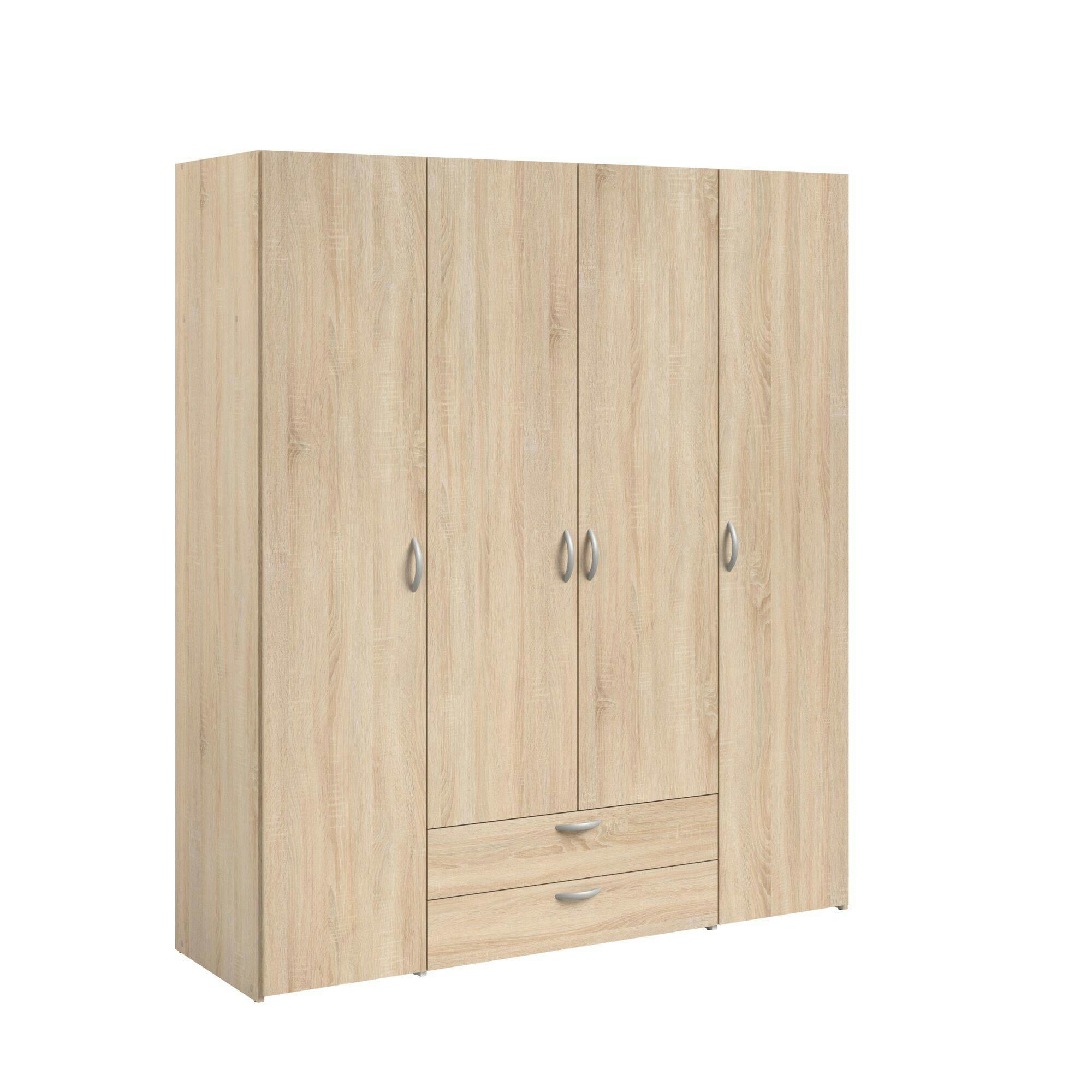 PRIYA - Armoire 4 portes effet bois clair