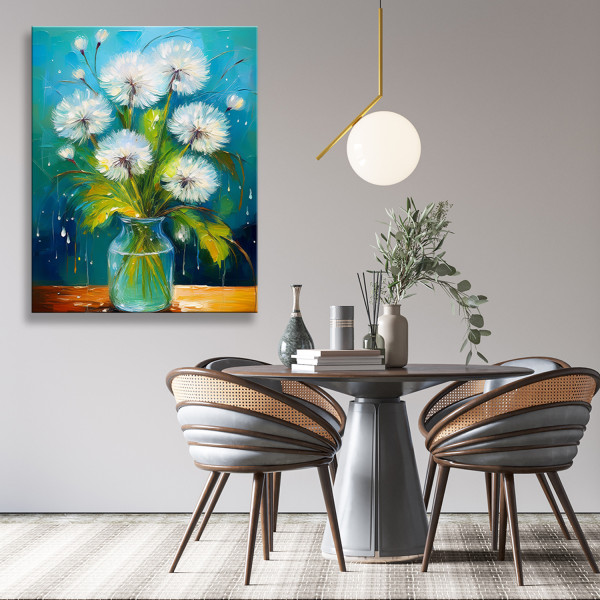 Feeby Obraz na płótnie, Dmuchawce kwiaty w wazonie Turkusowy 40x60