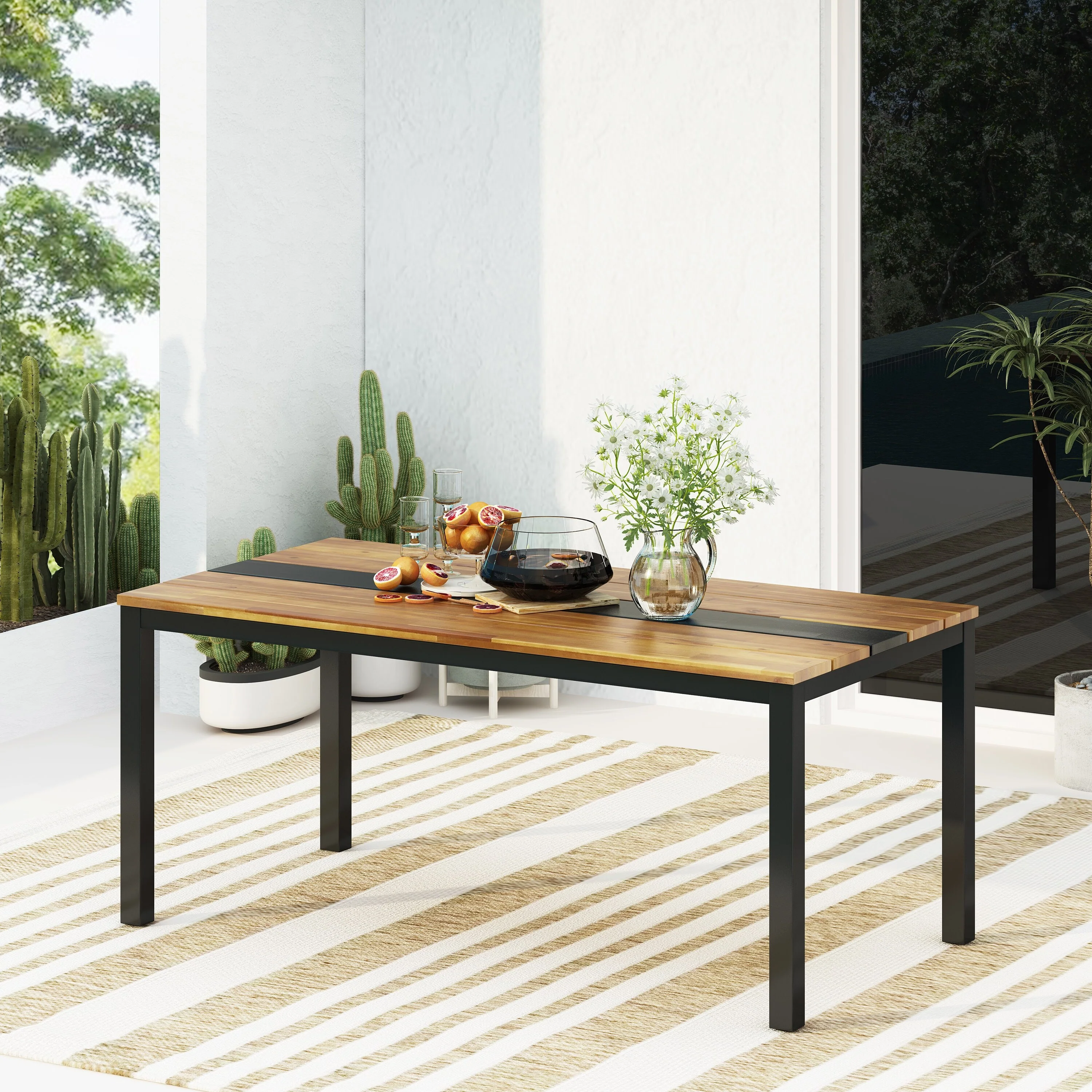 Acacia Wood Lindsey Dining Table 72 Inch Outdoor Patio Table Seats 6-8