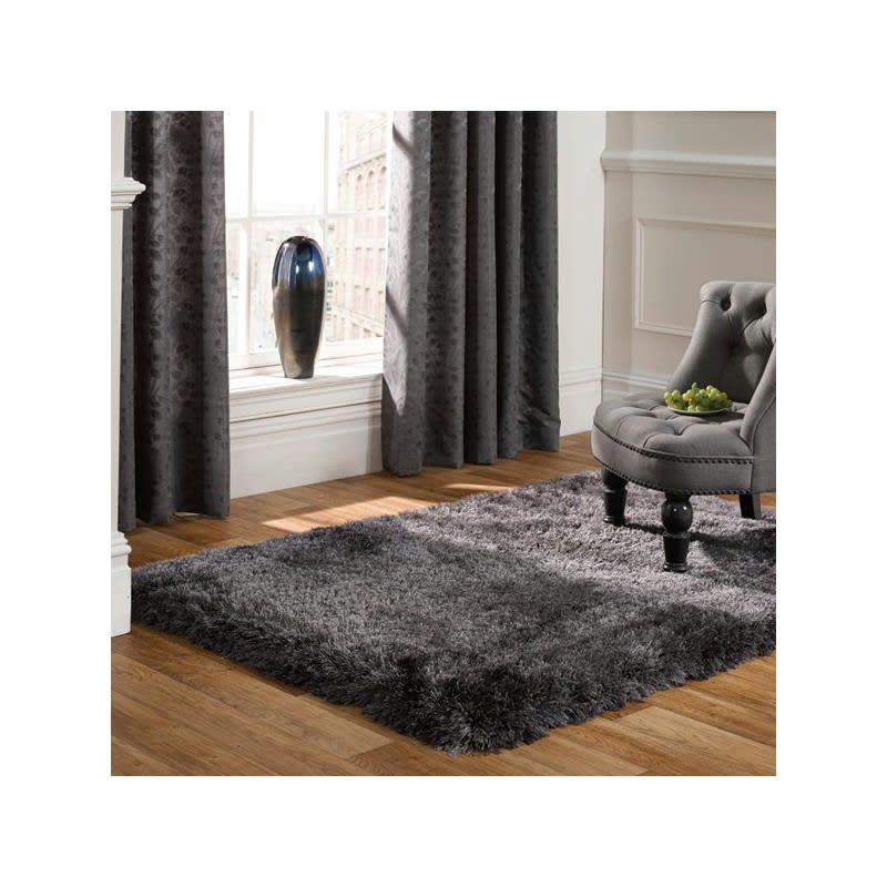 PEARL - Tapis shaggy doux et épais en polyester Gris Foncé 80 x 150