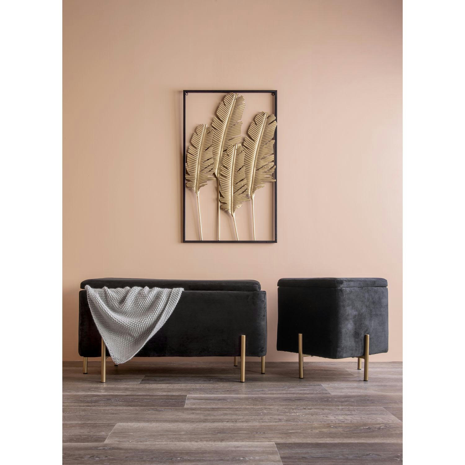 FEATHERS - Décoration murale design métal l. 53 x l. 89 cm noir et