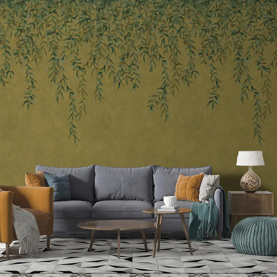 Sanders & Sanders fotobehang bladeren okergeel - 212 x 280 cm