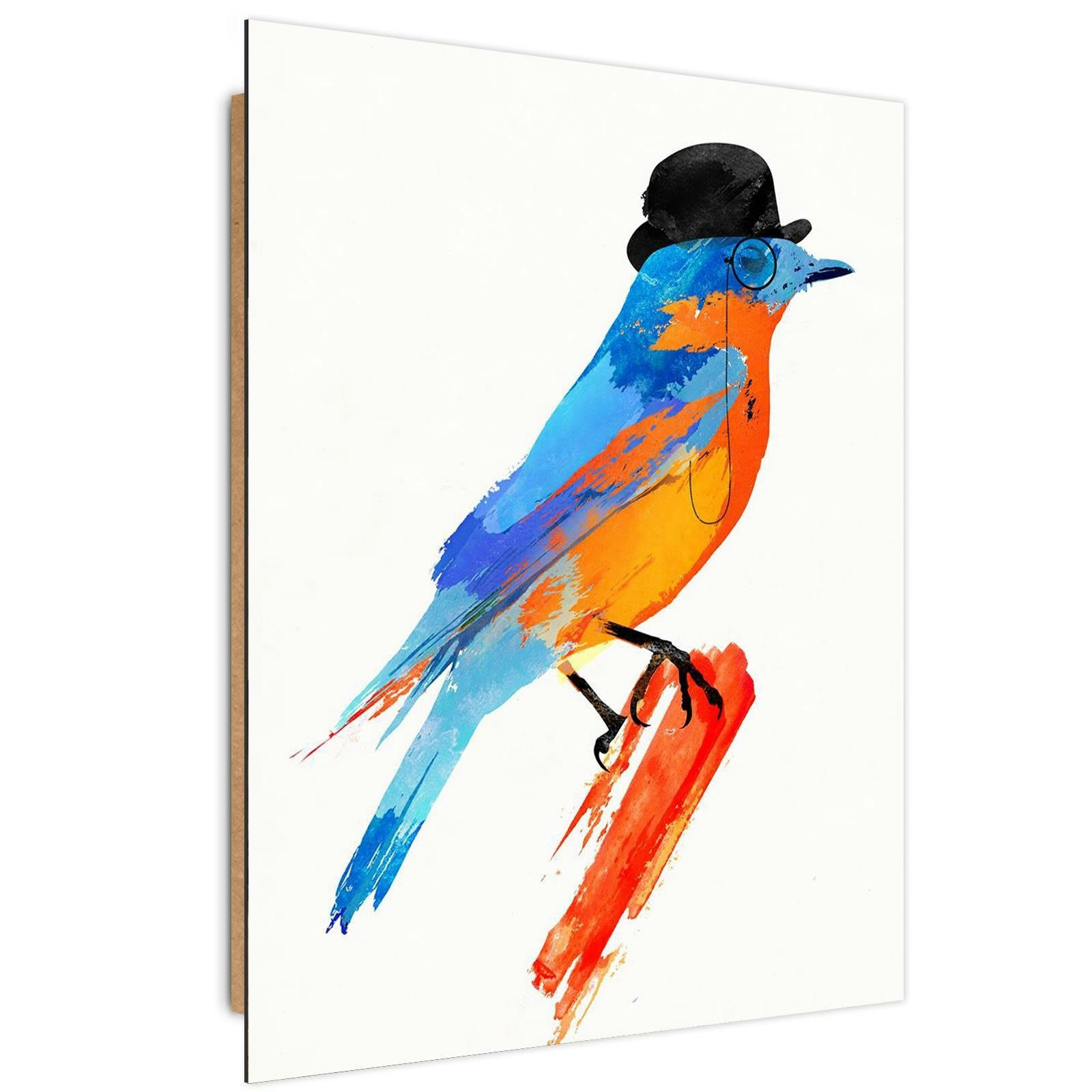 KIDS - Tableau oiseau de bois dans un chapeau melon 70 x 100 cm