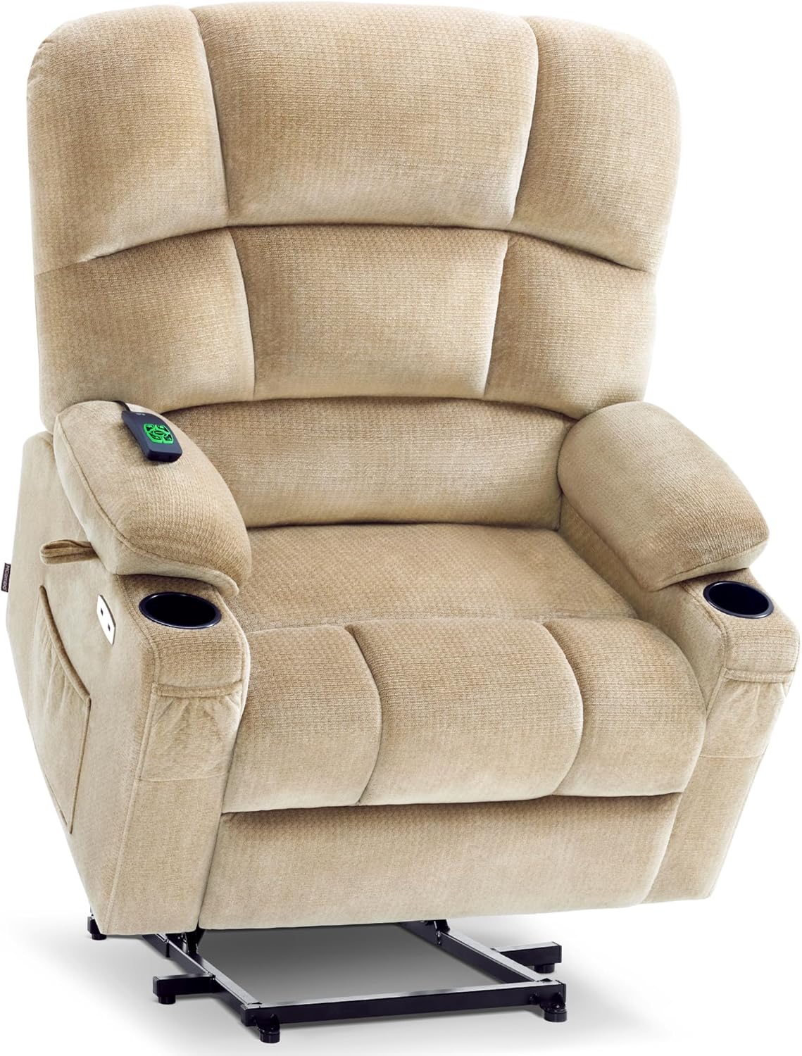 MCombo Oversized Dual Motor Power Lift Recliner Chair Sofa with Massage and Heat for Big Elderly People, Infinite Position, USB Ports, Fabric R7688 (Beige, Large-Oversize)