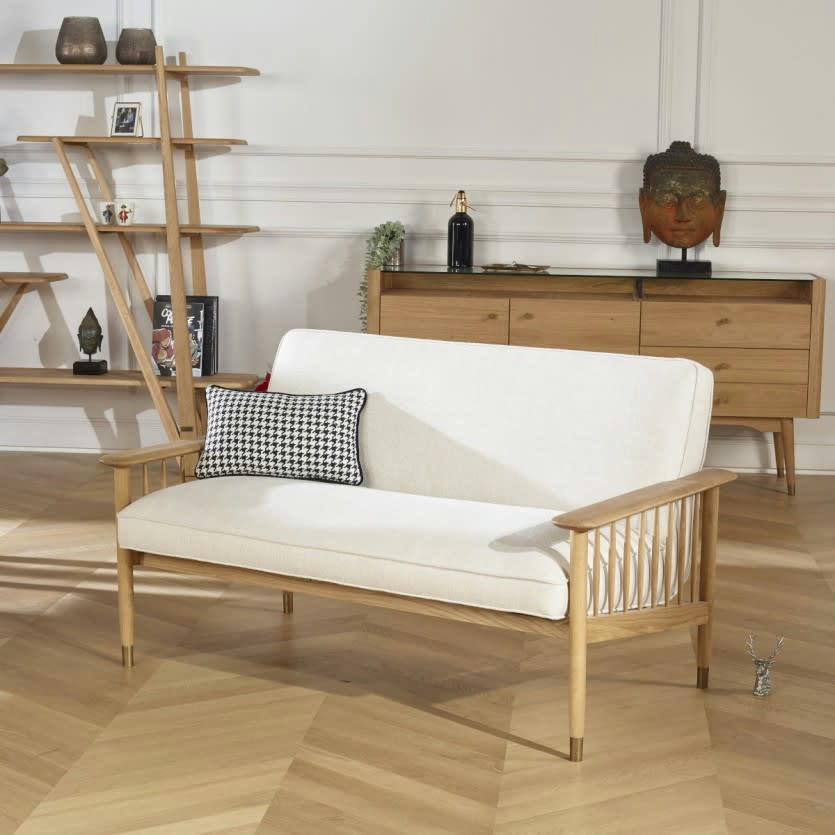 ALBERTINE - Banquette 2 places en chêne massif et lin naturel