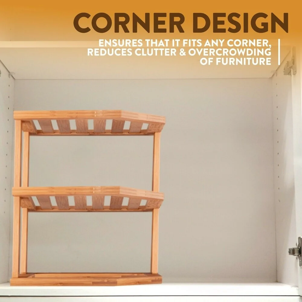 Bambusi Corner Kitchen Storage Shelf for Organizing Plates and Bowls