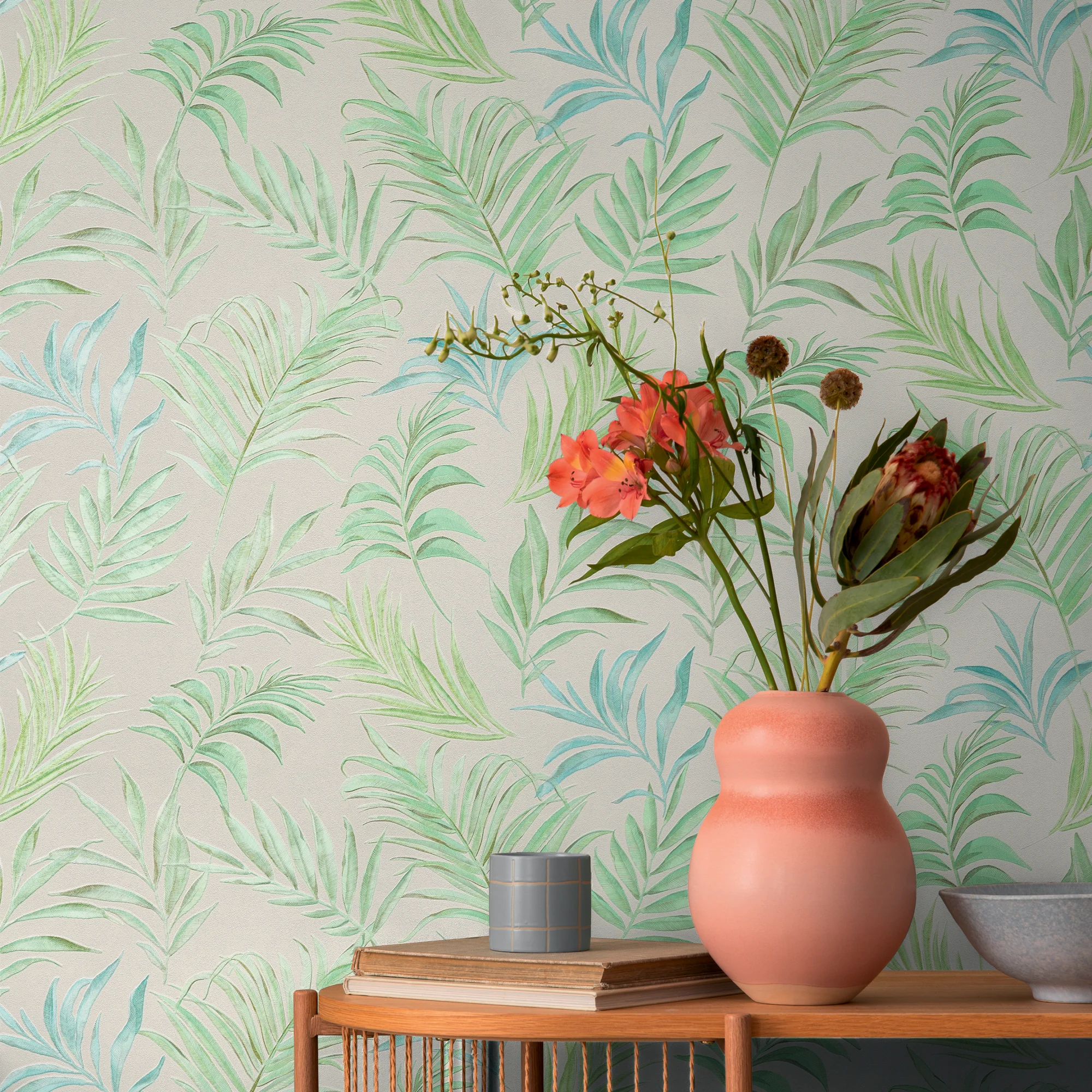 CosmoLiving Papier peint intissé MIDNIGHT BOTANICA blanc et vert pistache