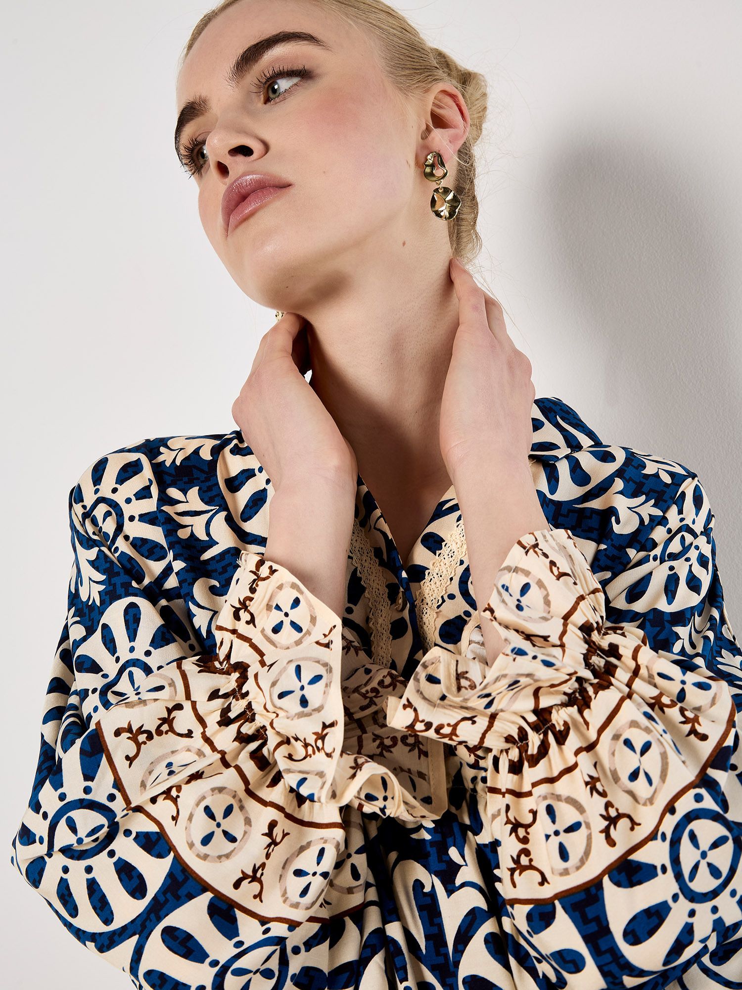 Apricot Block Print Oversized Shirt