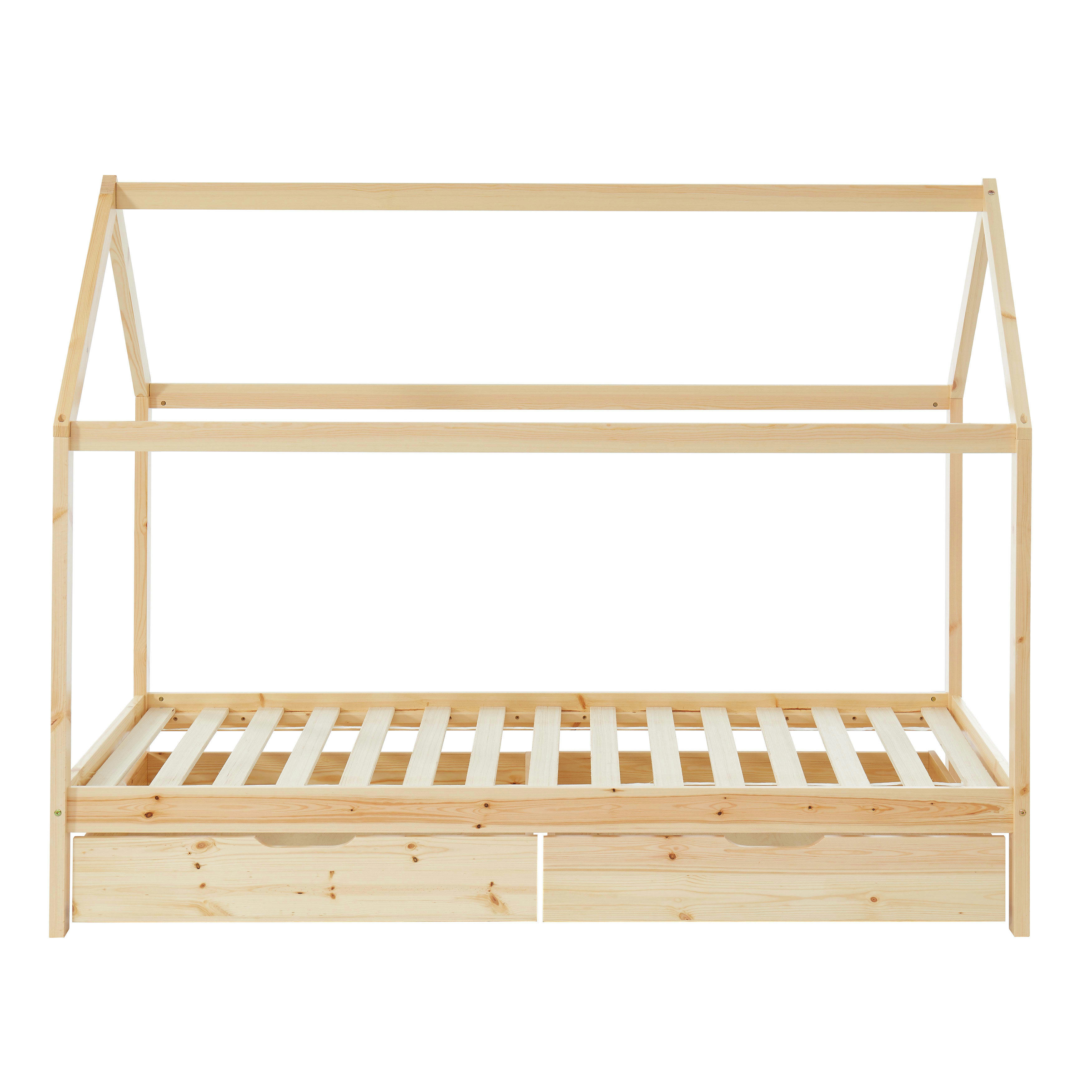 TINY - Lit cabane avec tiroirs   bois massif de pin naturel  matelas 90x190