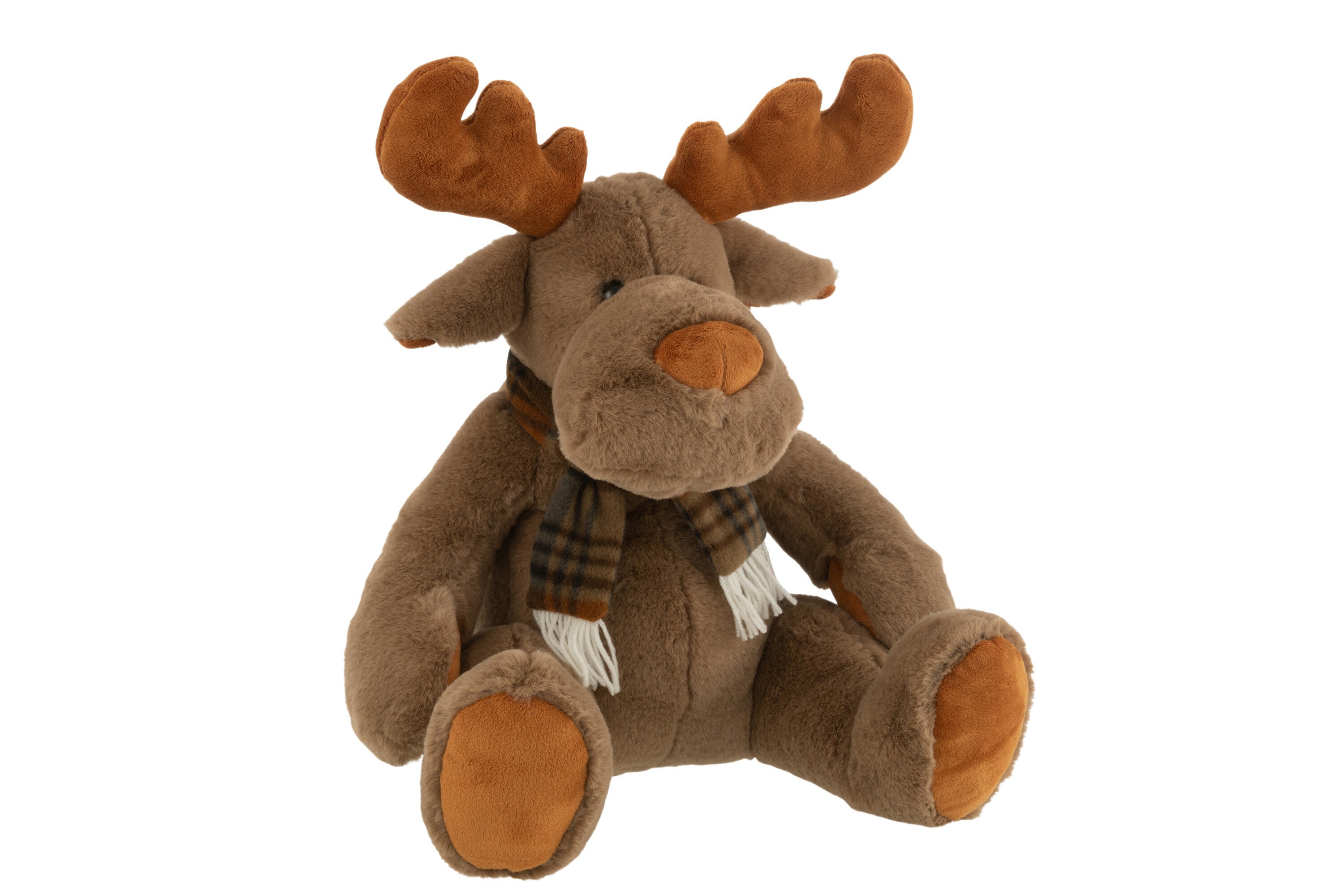 J-Line knuffel Rendier   Sjaal Zittend - textiel - bruin - large
