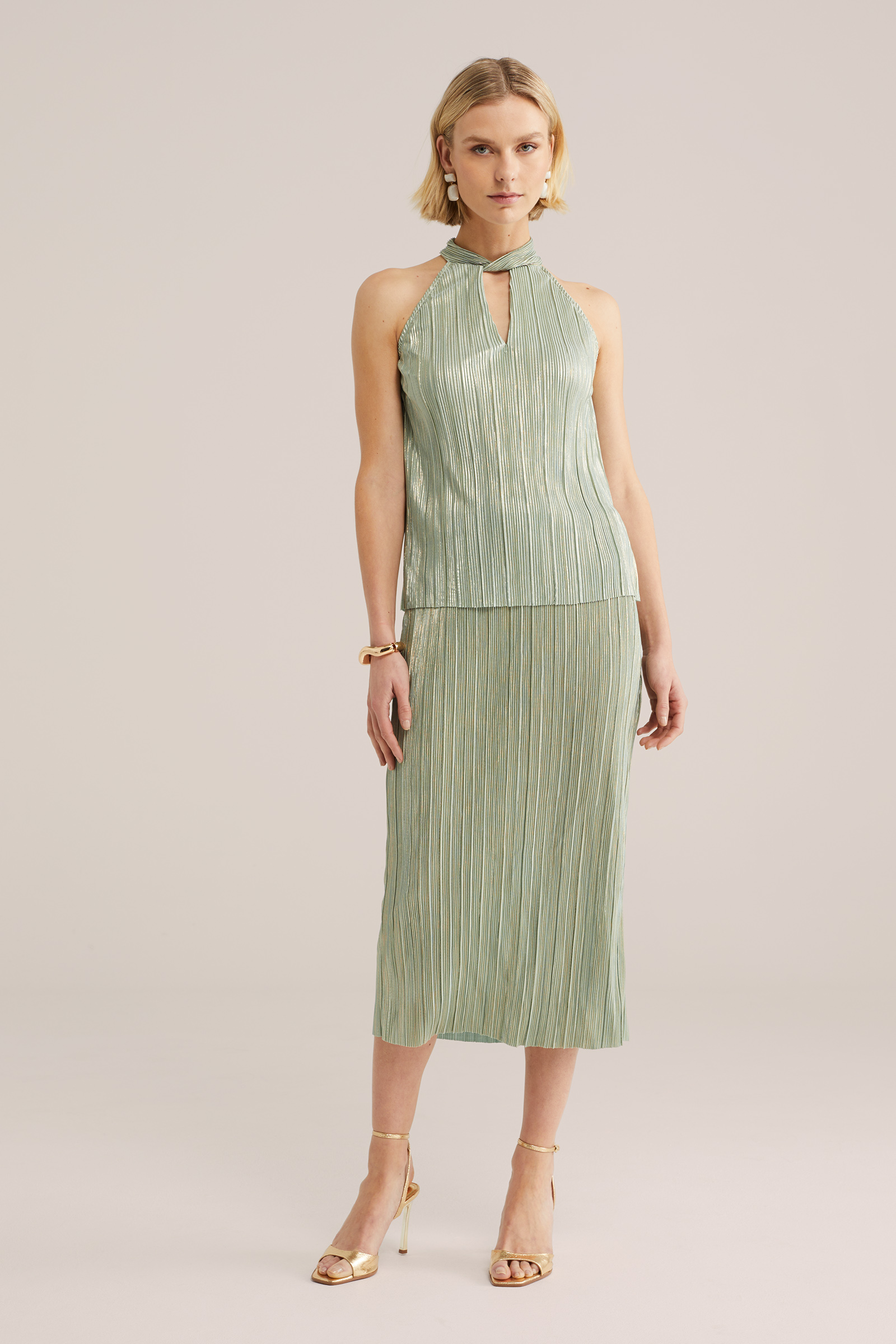 Dames pliss&eacute; midi rok met glittergaren