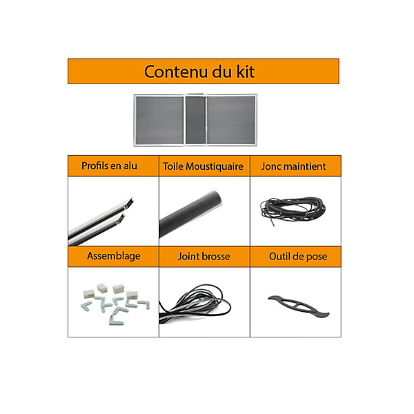 Kit moustiquaire extensible H 70 cm x L 100 cm alu blanc sans perçage