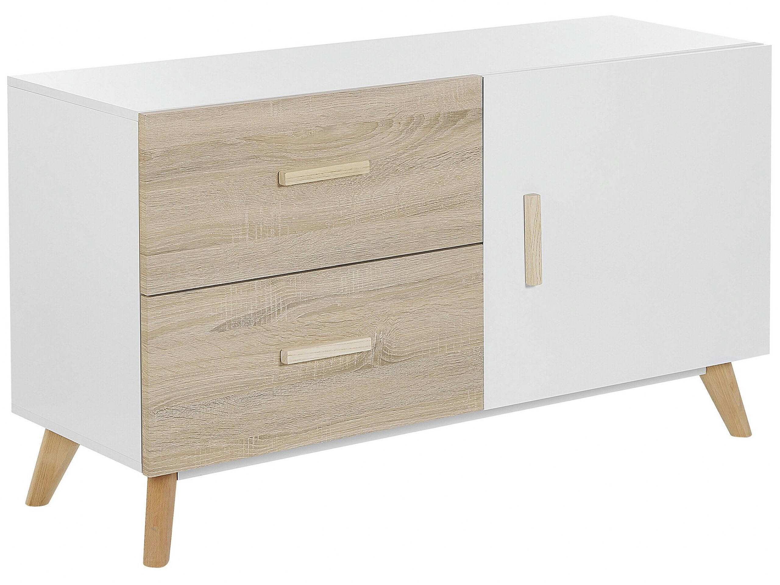 FILI - Commode effet bois clair blanc 1 porte 2 tiroirs
