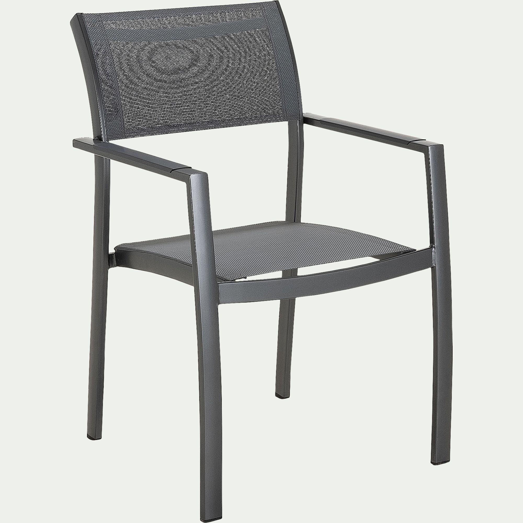 ADANA - Chaise de jardin empilable avec accoudoirs en aluminium et textilène - gris