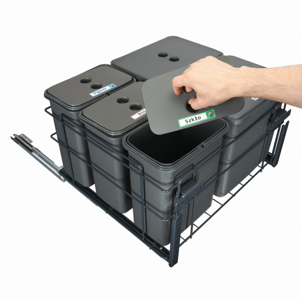 Sortownik śmieci SQUARE ECO do szafki 60cm 2x16l 3x8l - z mocowaniem frontu