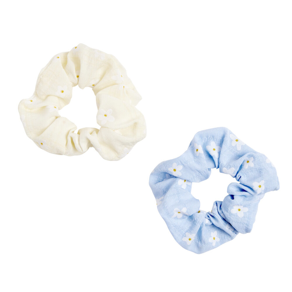 Chouchou en tissu x2 motif fleur Ø7cm (2 modèles)