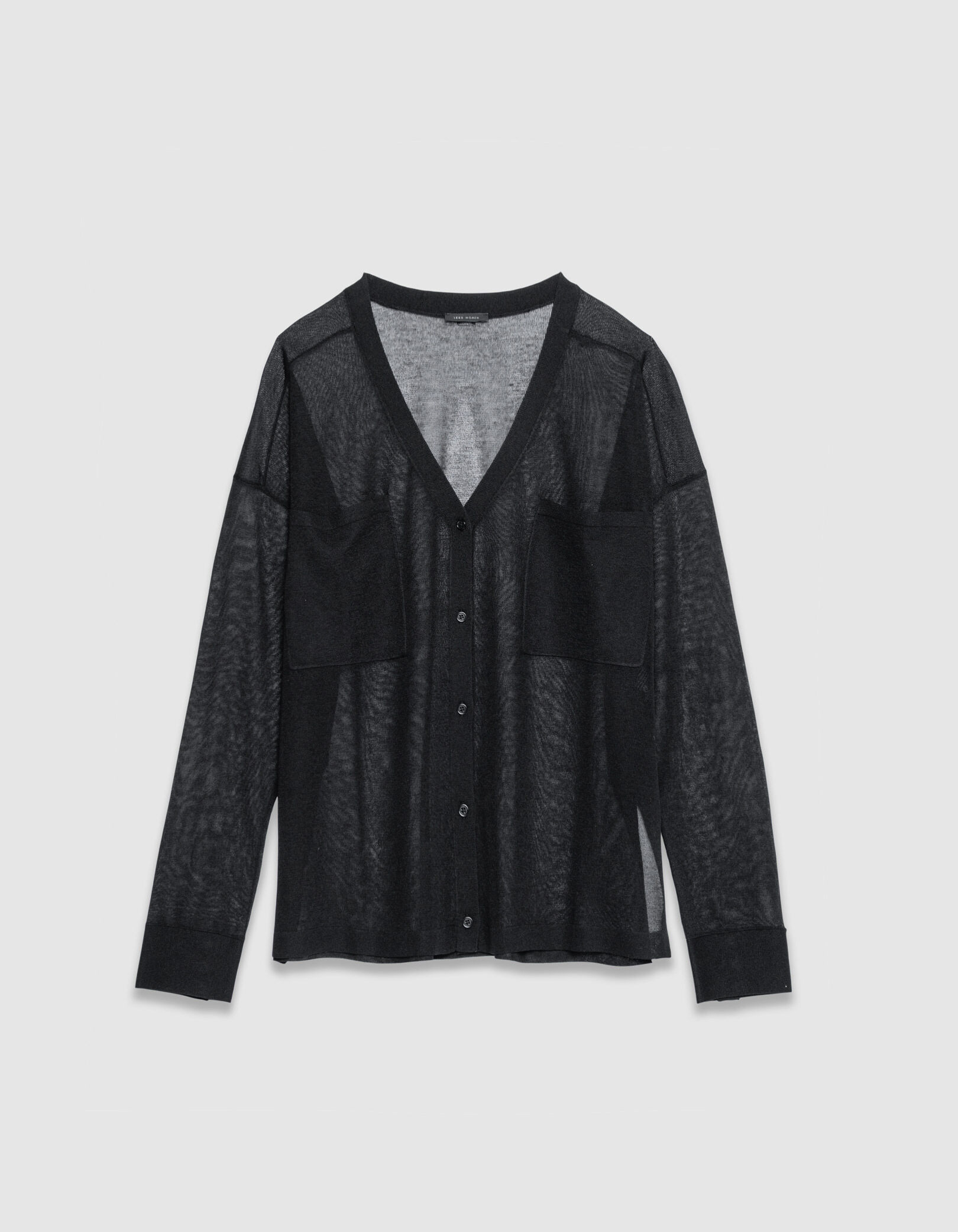 Cardigan manches longues noir tricot poches poitrine Femme