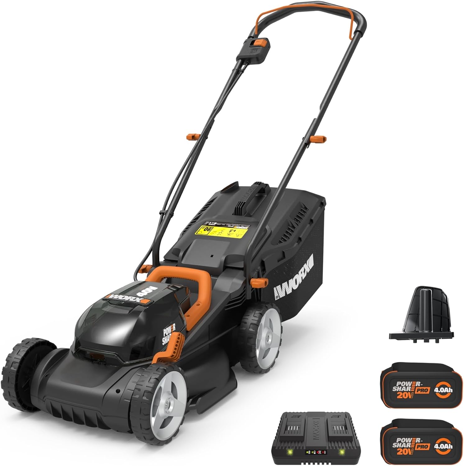 WORX 14 Cordless Lawn Mower  2 in 1 Electric Mower Cuts Quietly  Compact & Lightweight Push Lawn Mower with 6-Position Height Adjustment for Small Yards  2 Batteries & Charger Included  WG779