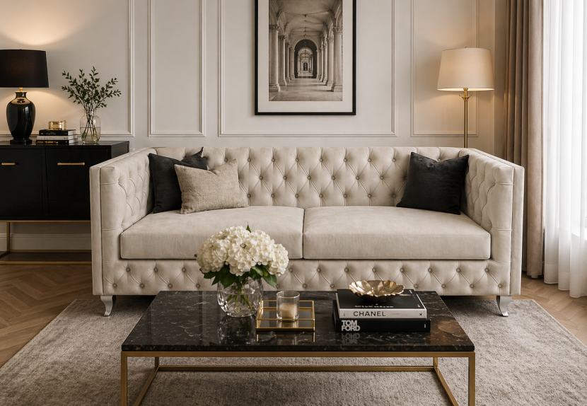 Kanapa pikowana sofa w stylu glamour Lendoro