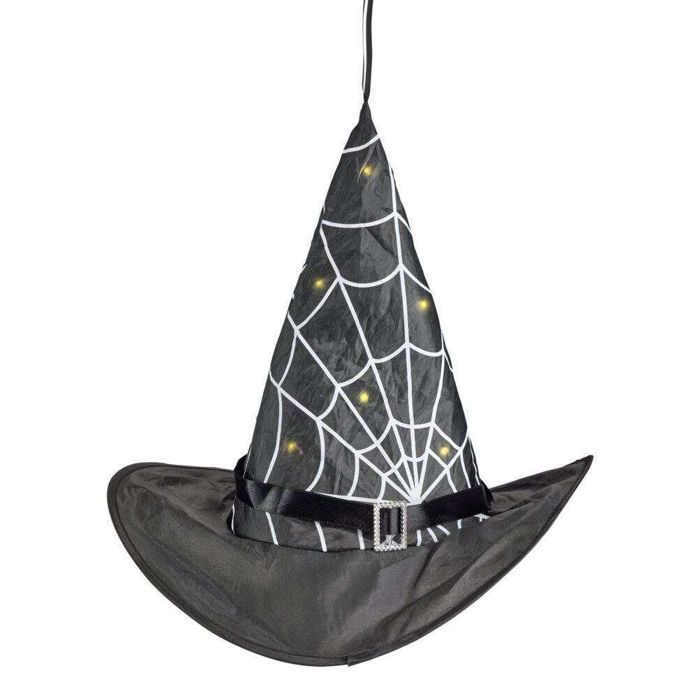 Chapeau sorcière LED toile d'araignée noir et blanc