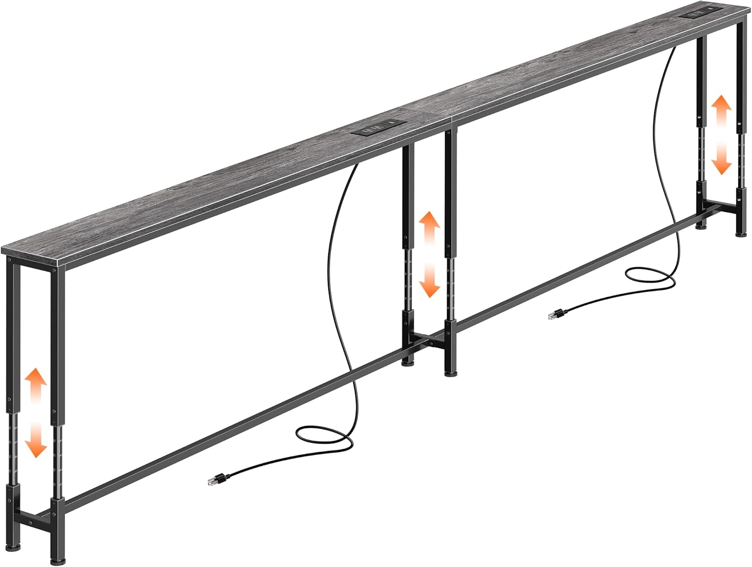 Huuger 102.4 Inch Sofa Table with Power Outlets, 23.9’’-34.4’’ Height Adjustable Range, Behind Couch Table with USB-C Ports, Sofa Tables Narrow Long, Skinny Console Table, for Small Spaces, Grey