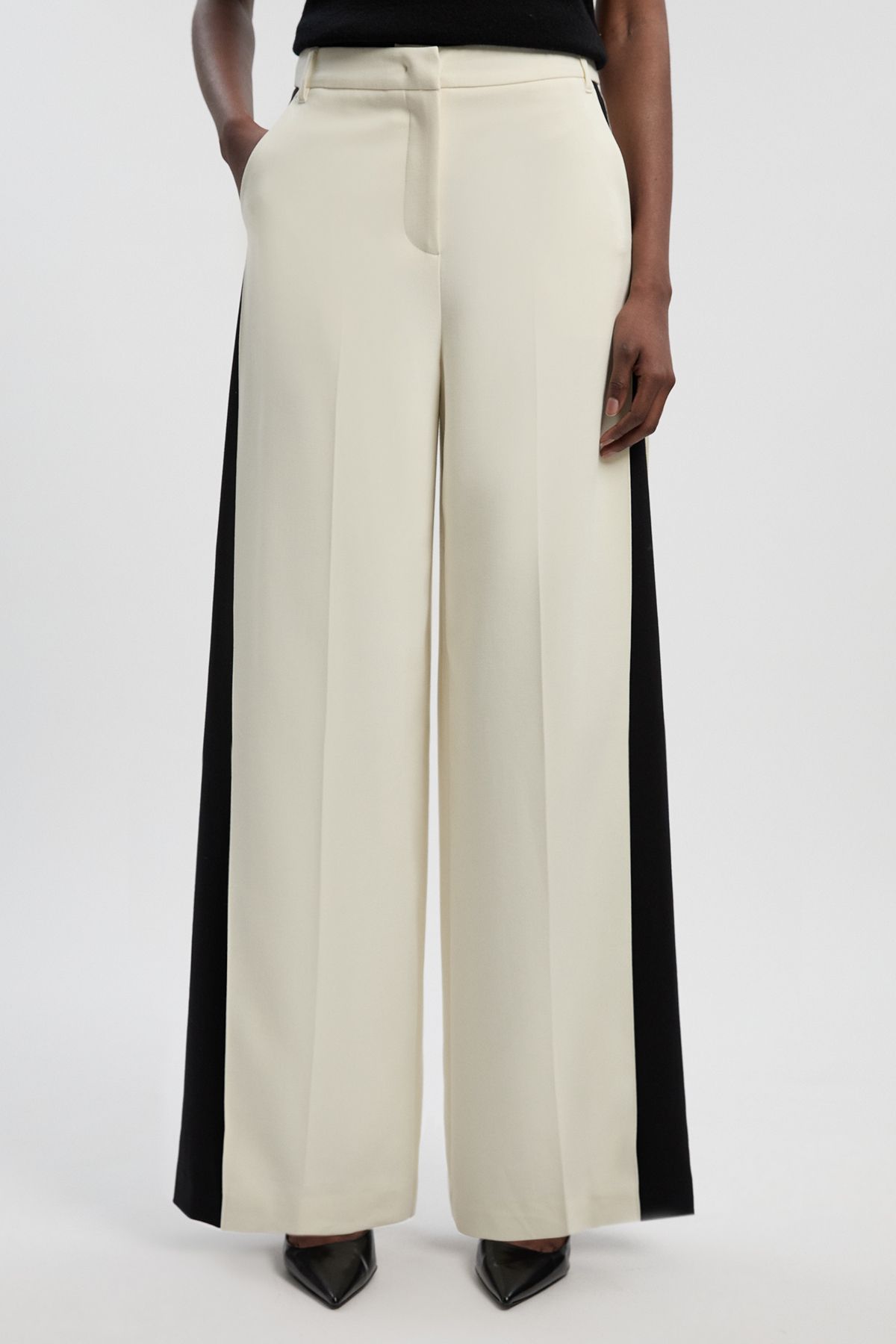 KarenMillen Compact Stretch Contrast Colour Tailored Wide Leg Trouser