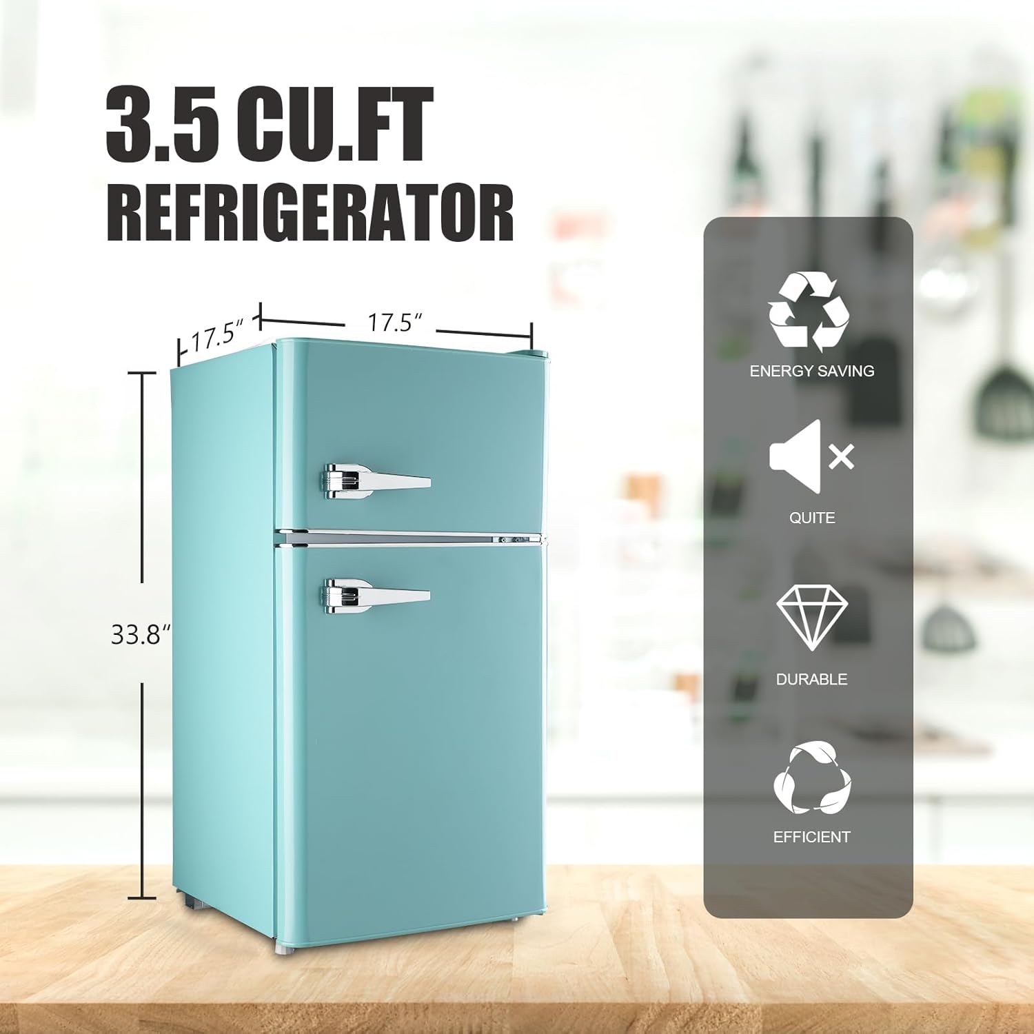 WANAI Compact Refrigerator 3.5Cu.Ft Classic Retro 2 Door Mini Fridge Adjustable Remove Glass Shelves Suitable for Dorm Garage and Office