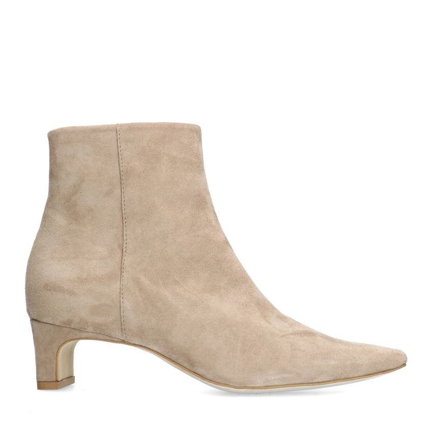 Manfield Beige suède enkellaarsjes met hak