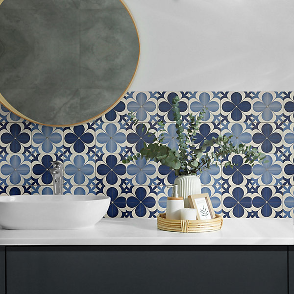 Panneau Décoratif Mural Wallfluent 50x50 cm Motif Floral Géométrique 4 pièces