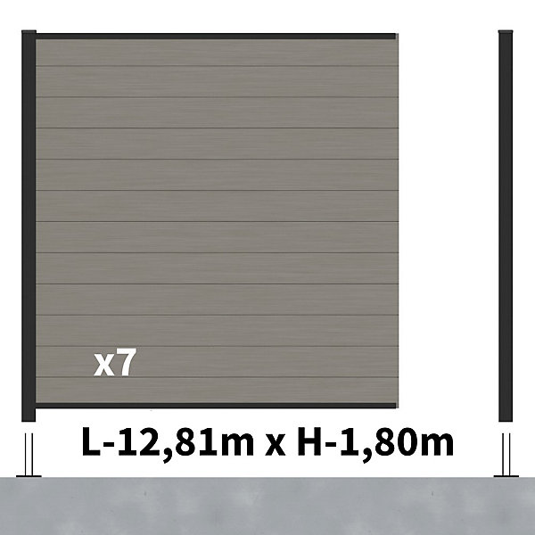 Kit Clôture Composite RIO Platines 13x1,8m - Bois composite &Aluminium - Poteaux Noir sur Platines- Brise vue - Palissade