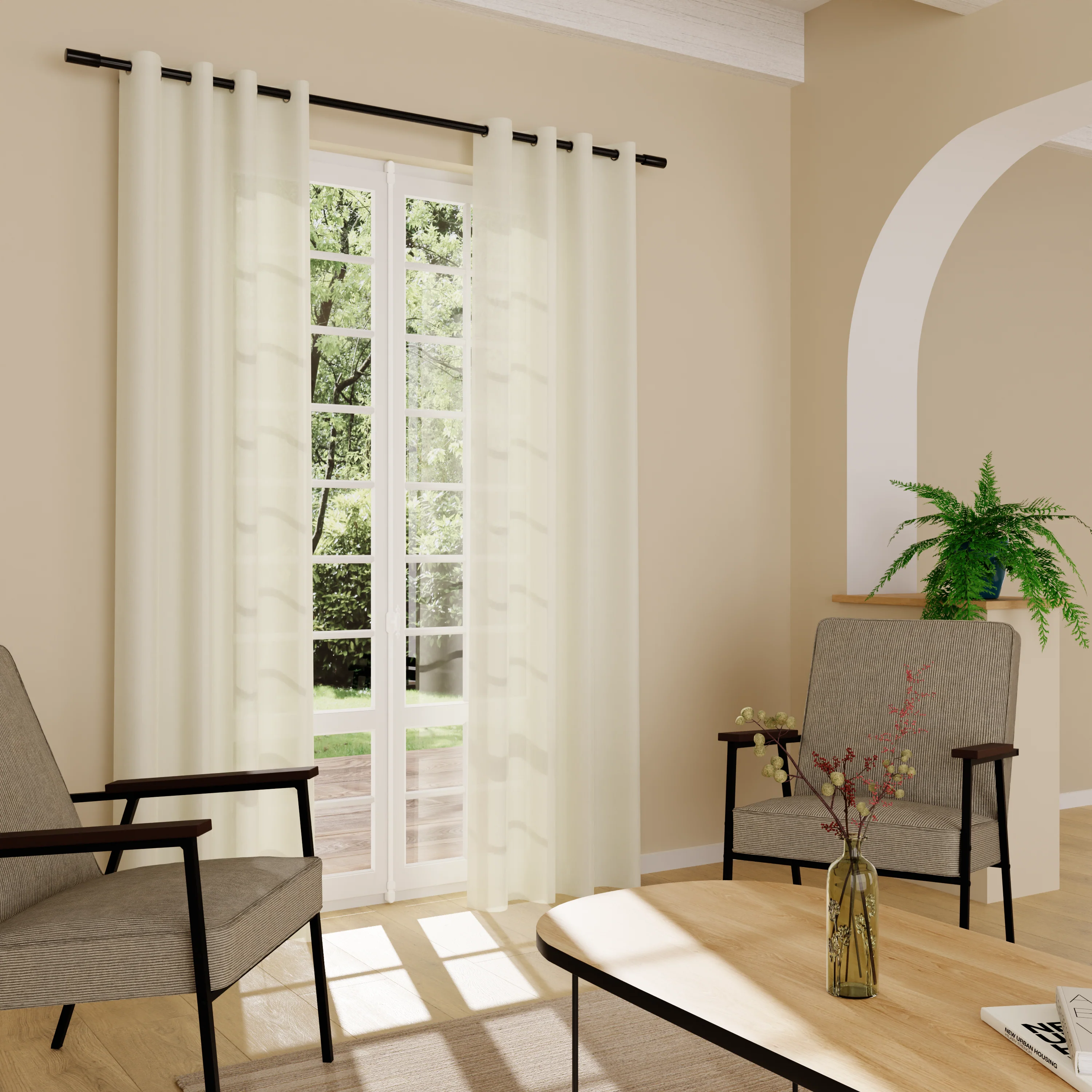 Voilage Lin GHIANA coloris beige 140 x 260 cm