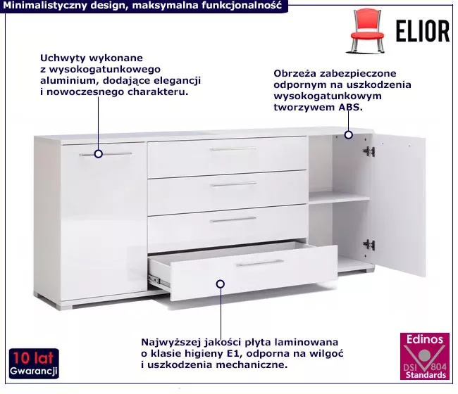 Dużakomoda z szufladami i półkami 190 cm - Zereon