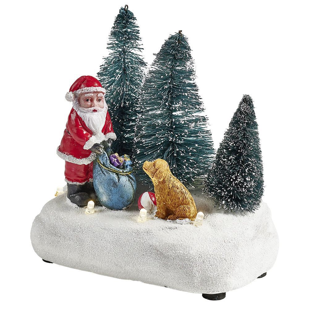 Scénette lumineuse Père-No&euml;l avec cadeaux Village de No&euml;l