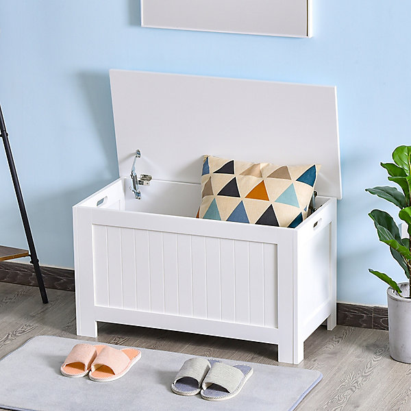 Coffre malle de rangement 81L x 40l x 46H cm MDF blanc