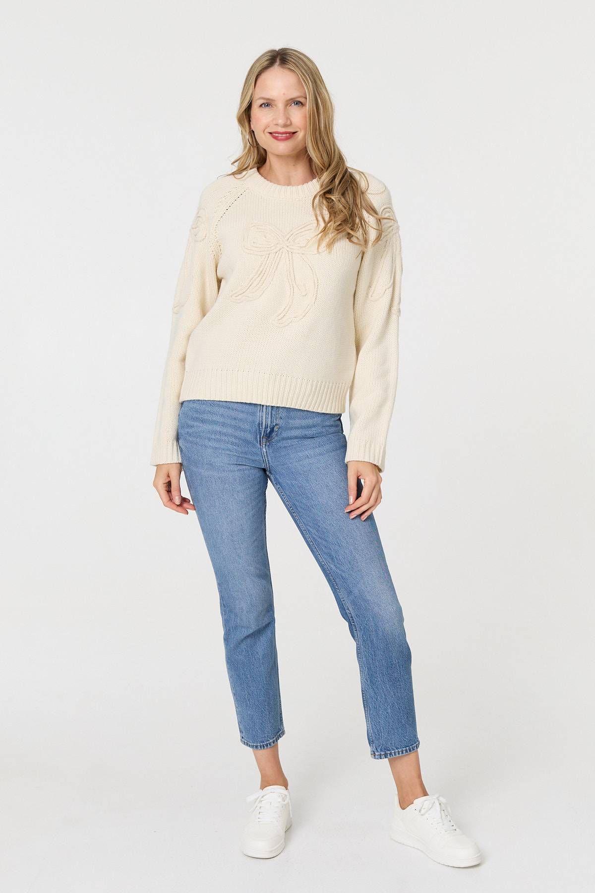 Izabel London Bow Embroidered Long Sleeve Jumper