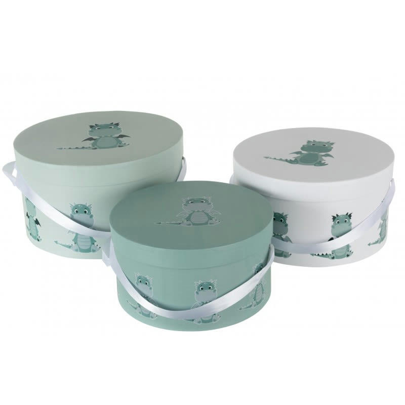 DRAGON - Boîtes dragon en papier blanc et menthe - Lot de 3