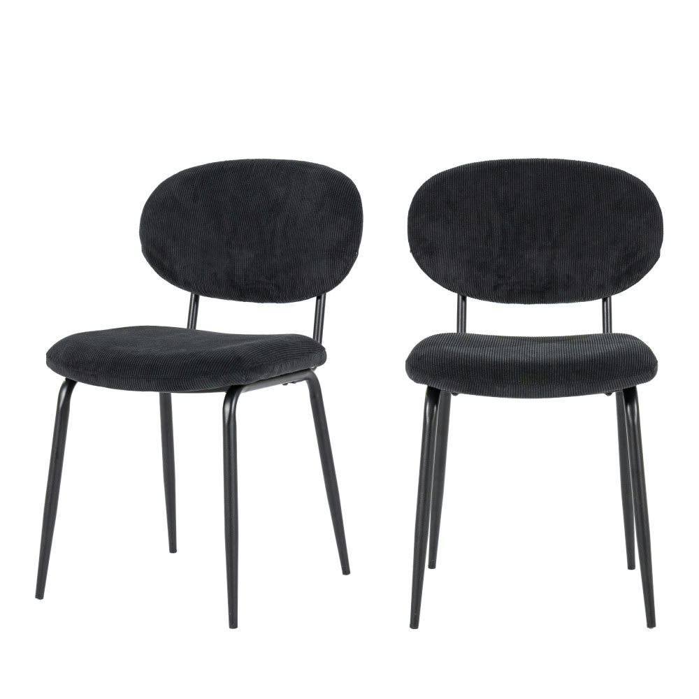 COSMO - Lot de 2 chaises en velours côtelé et métal noir